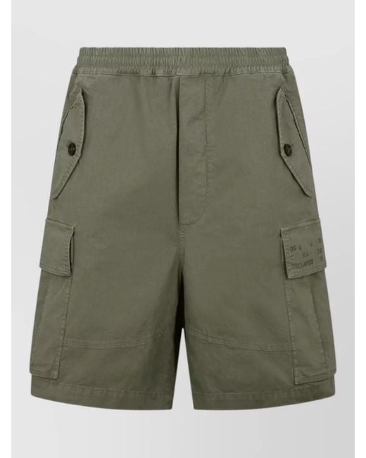 DSquared² Green Ripstop Shorts Elasticated Waistband Flap Pockets for men