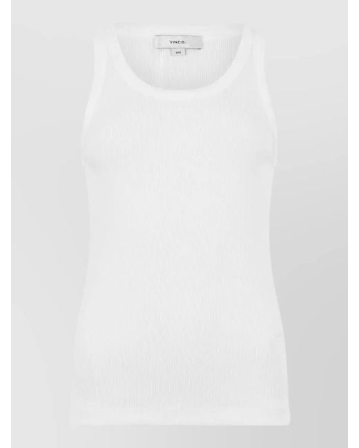 Vince White Ribbed Crew Neck Sleeveless Cotton Top