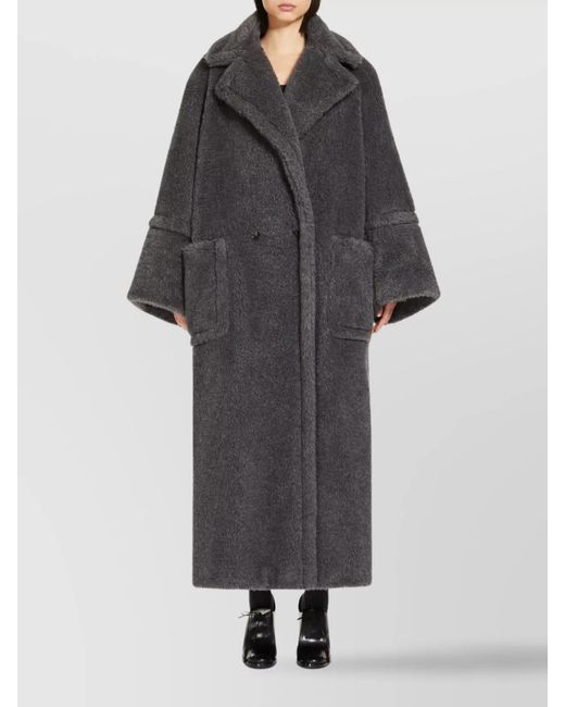 Max Mara Black Silk Teddy Oversized Double-Breasted Coat