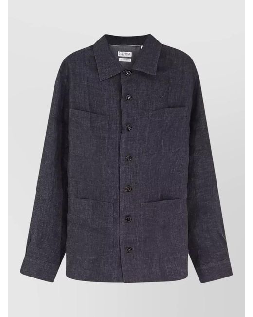 Brunello Cucinelli Blue Linen Easy Fit Shirt for men