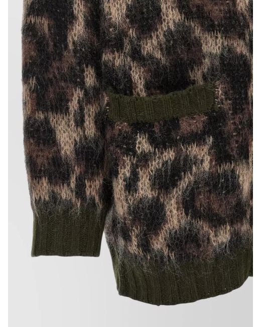 R13 Black Mohair Wool Animal-Print V-Neck Cardigan