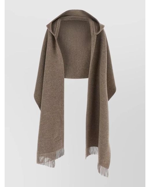 Brunello Cucinelli Natural Hooded Wool Cashmere Layering Scarf