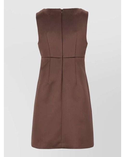 P.A.R.O.S.H. Brown Sleeveless Dress V Neck Knee Length Bow
