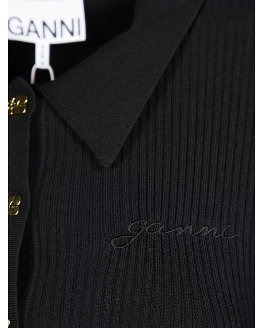 Ganni Black Ribbed Knit Long-Sleeve Mini Dress