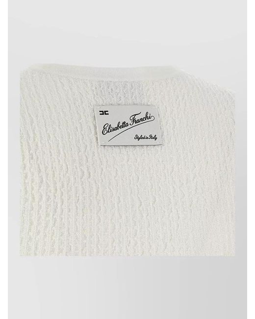 Elisabetta Franchi White Ribbed Sleeveless Cropped Knit Top