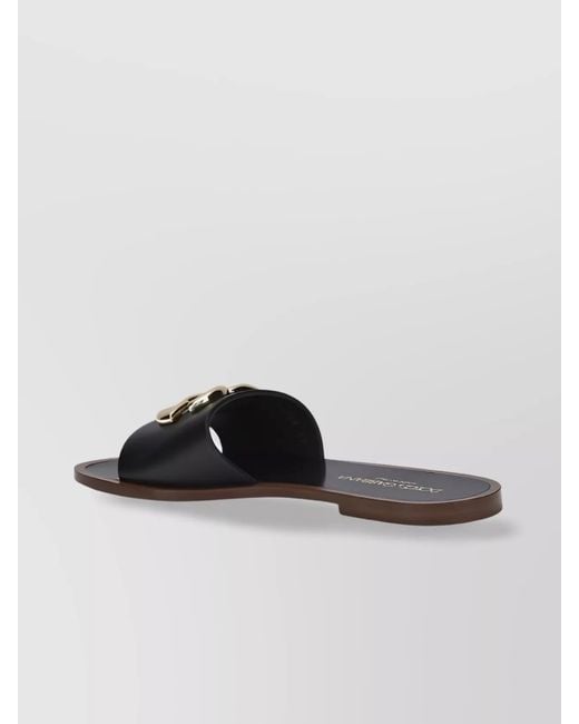 Dolce & Gabbana Black Leather Slide Sandals