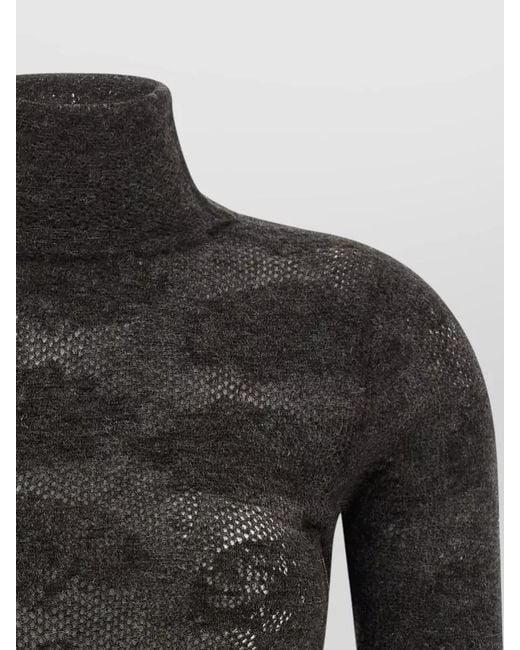 Brunello Cucinelli Black High Neck Short Sleeve Openwork Knit Sweater