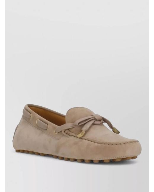 Tod's Natural Suede Loafers Bow Detail Rubber Sole