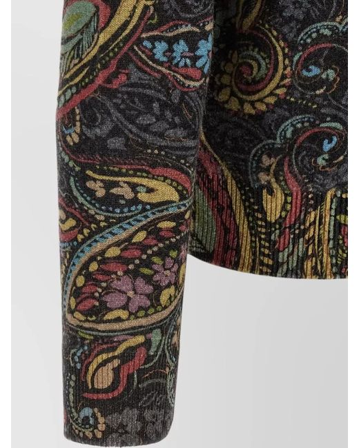 Etro Gray Paisley Knit Crew Neck Long Sleeve Top for men