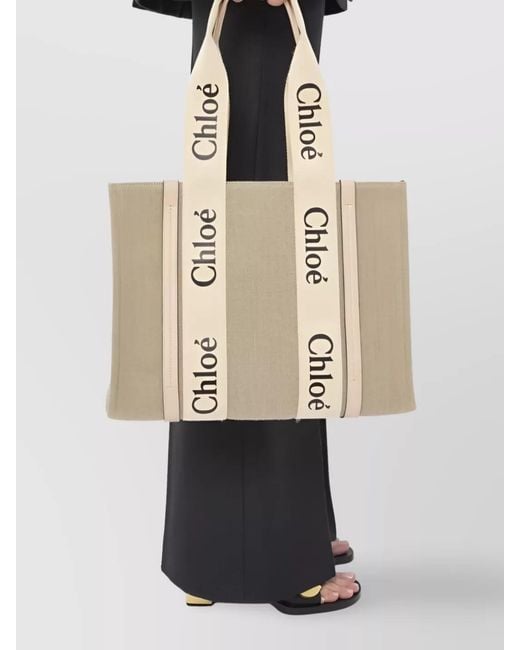 Chloé Natural Woody Medium Linen Tote Bag