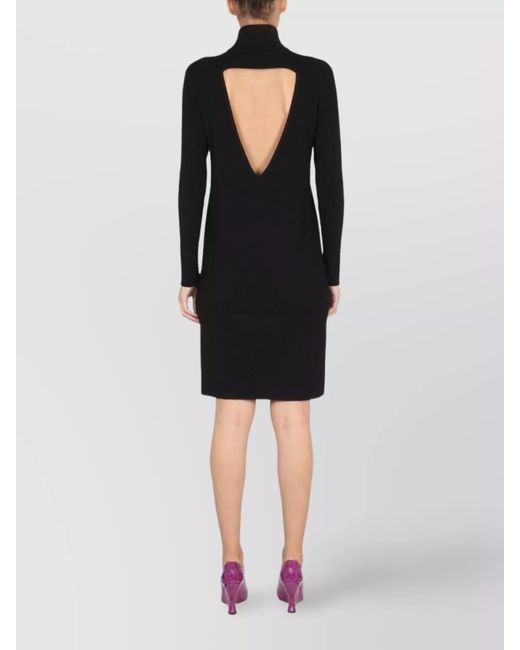 Bottega Veneta Black Ribbed Knit High-Neck Knee-Length Dress