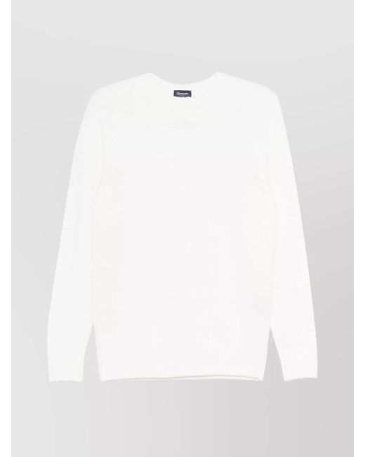 Drumohr White Crew Neck Merino Wool Knit Sweater for men