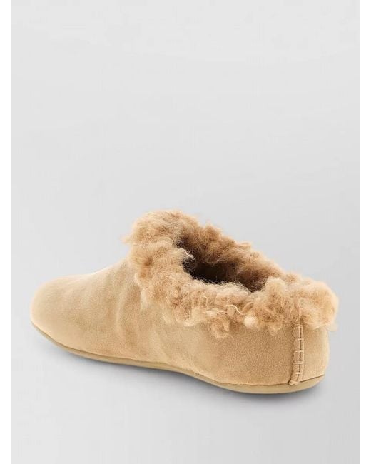 MM6 by Maison Margiela Natural Numeric Signature Suede Sabots Faux Fur Trim