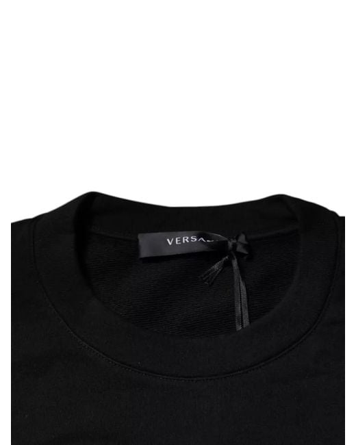 Versace Black Cotton Medusa Embroidered Crew Neck Sweatshirt for men