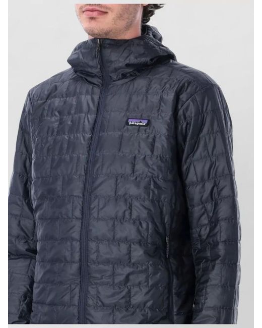 Patagonia Blue Hooded Quilted Jacket Long Sleeves Pockets for men