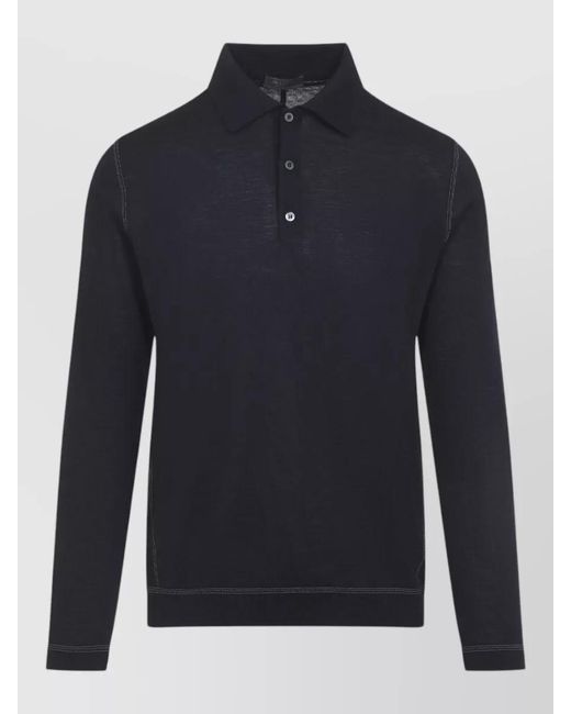 Prada Blue Wool Long-Sleeve Polo Sweater for men