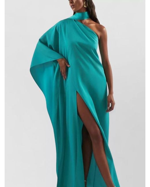 Taller Marmo Blue One-Shoulder Scarf-Neckline Maxi Dress