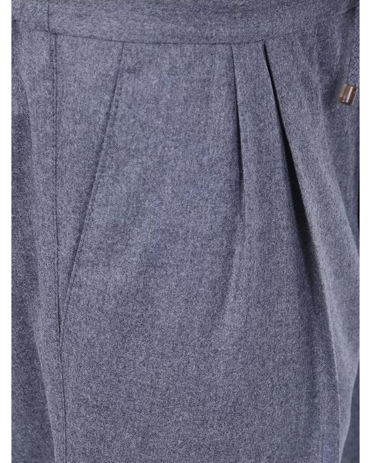 Brunello Cucinelli Blue Virgin Wool Pleated Regular-Fit Straight-Leg Trousers for men