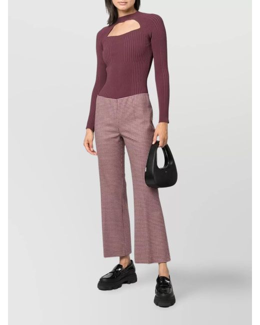 P.A.R.O.S.H. Pink Virgin Wool Houndstooth Mid-Rise Flared Ankle-Length Trousers