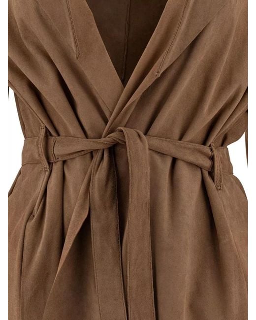 Salvatore Santoro Brown Trench Coat Suede Design Belted Waist