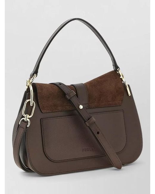 Furla Brown Flow M Buckle Shoulder Bag Top Handle