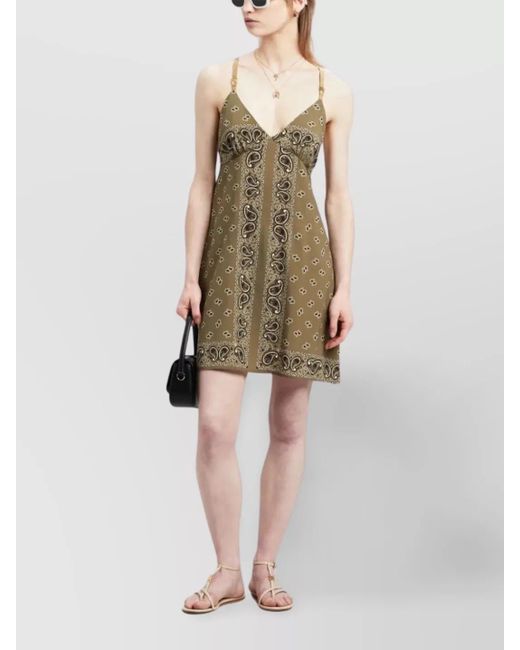 Palm Angels Natural Paisley-Print V-Neck Thigh-Length Slip Dress