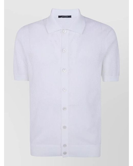 Tagliatore White Short Sleeve Shirt Sheer Fabric Ribbed Hem for men