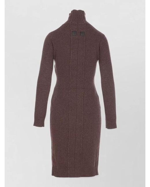 MM6 by Maison Margiela Purple Wool Knit High-Neck Long-Sleeve Knee-Length Dress