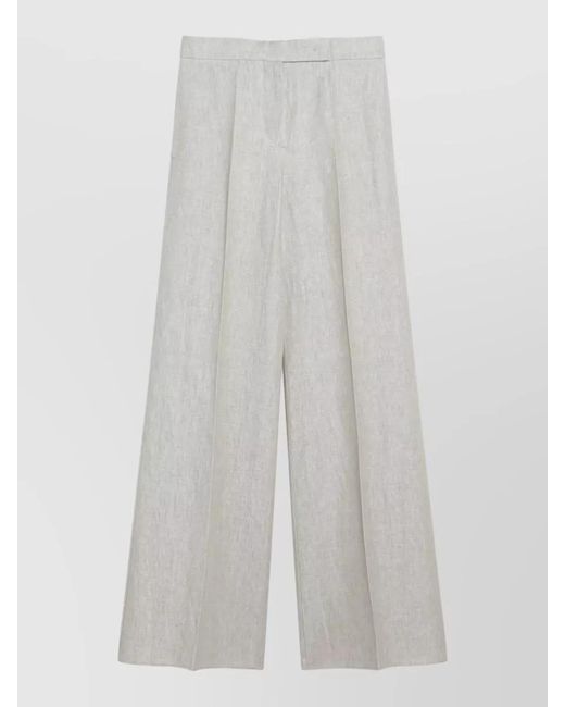 Max Mara White High Waist Wide Leg Pleated Trousers