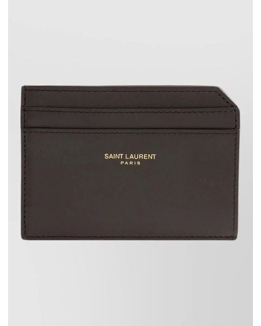 Saint Laurent Black Paris Leather Open Card Key Holder for men