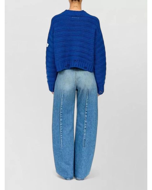 MM6 by Maison Margiela Blue Cropped Crew Neck Ribbed Wool Top