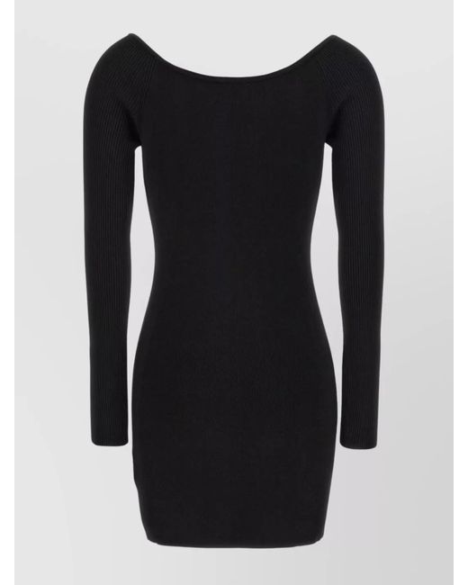 DIESEL Black Ribbed Knit Off Shoulder Mini Dress