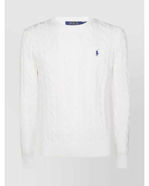 Polo Ralph Lauren White Cable Knit Sweater With Ribbed Finish for men