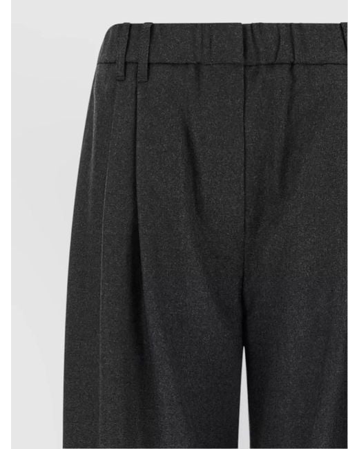 Brunello Cucinelli Black Pleated Wool Trousers Elastic Waist Tapered