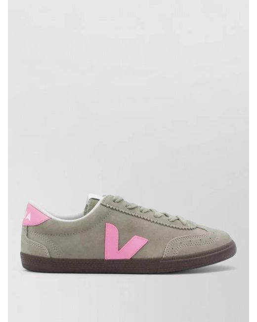 Veja Gray Lace Up Sneaker Contrast Sole Design