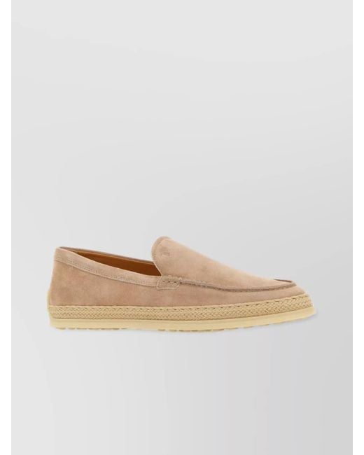 Tod's Natural Suede Loafers With Round Toe And Pebble Sole