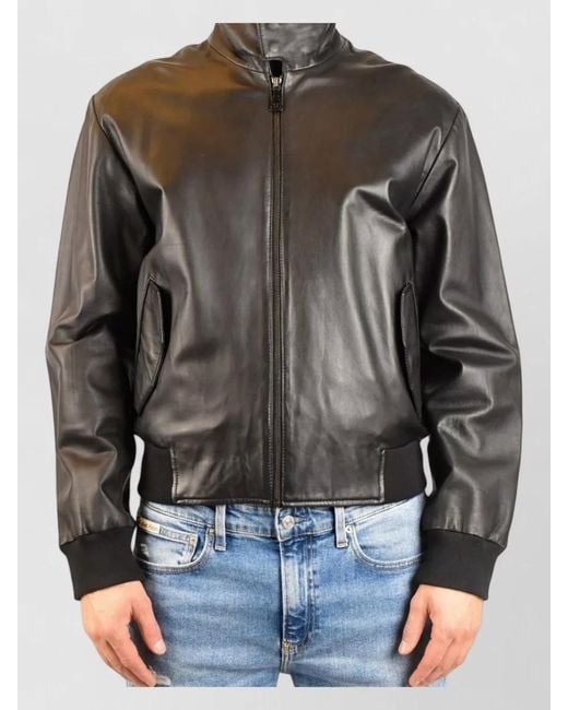 McQueen Black High Collar Jacket Ribbed Cuffs Hem Pockets for men