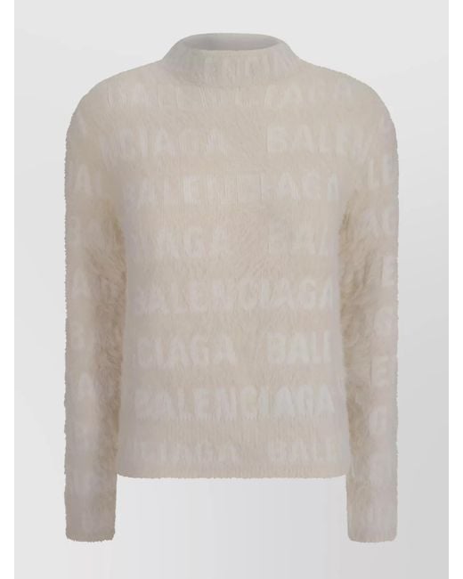 Balenciaga White Furry Logo-Embroidered Knit Sweater