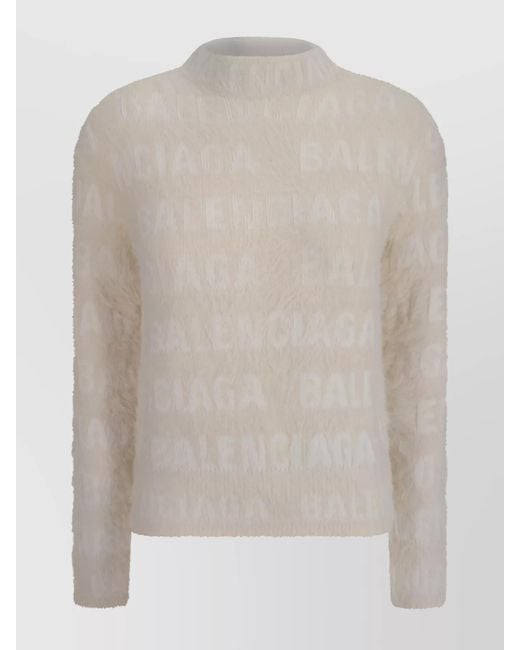 Balenciaga White Furry Logo-Embroidered Knit Sweater