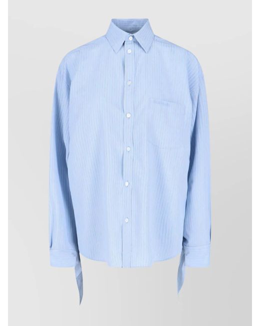 Balenciaga Blue Striped Relaxed-Fit Knotted-Cuff Blouse