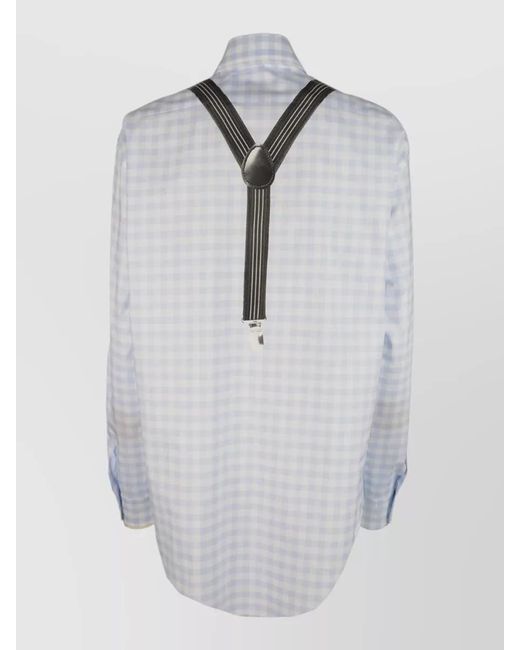 Moschino Blue Check Shirt Long Sleeves Straight Cut Suspenders