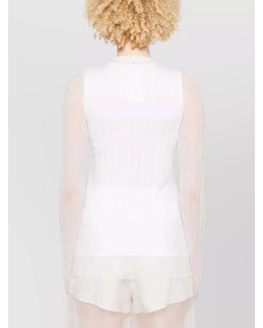 Sportmax White Sheer Organza Crewneck Blouse