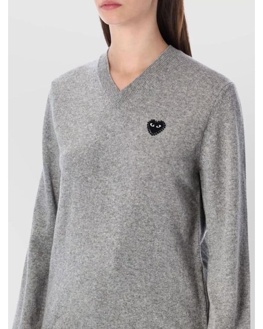 COMME DES GARÇONS PLAY Gray Crystal Embellished Wool V Neck Sweater