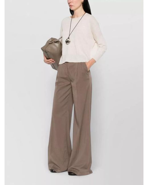 Via Masini 80 Brown Linen Blend Trousers Belt Loops Pleats