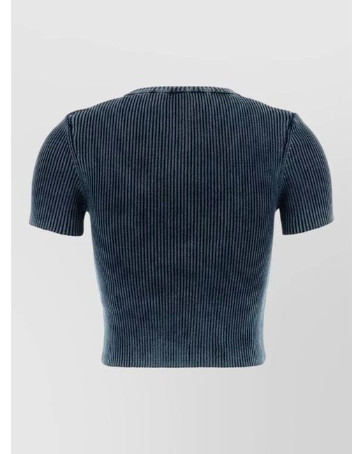 DIESEL Blue Cotton Ribbed Cutout Short-Sleeve T-Shirt