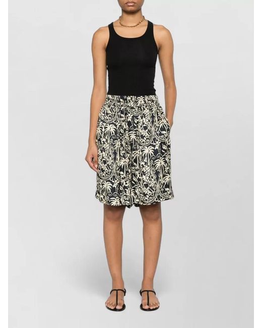Laneus Black Beach Bermuda Shorts Floral Pattern Pockets for men