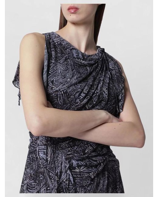 Isabel Marant Blue Asymmetric Hem Draped Sleeveless Midi Dress