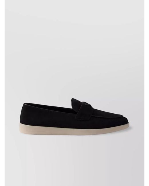 Prada Black Soft Suede Loafers Rubber Sole for men