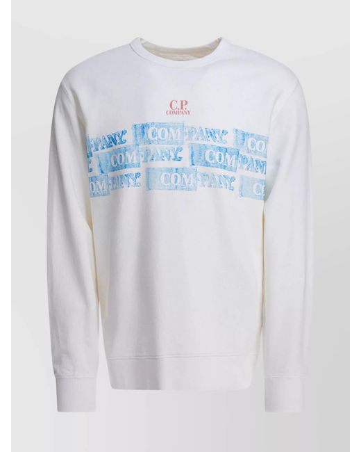 C P Company Blue Crew Neck Graphic Print Sweaters for men