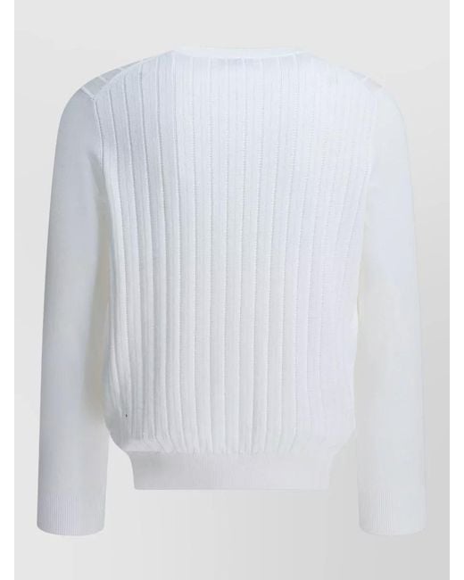 Brunello Cucinelli White Ribbed Knit Crew Neck Long Sleeve Top for men